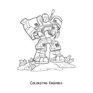 Image à colorier d'un robot de guerre tenant une arme
