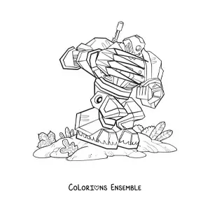Image à colorier d'un robot de combat avec des griffes