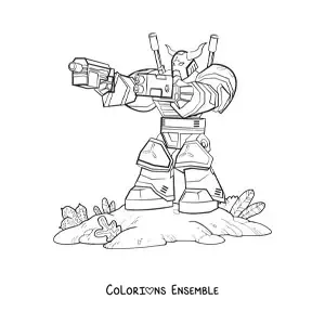 Image à colorier d'un robot tueur qui pointe une arme
