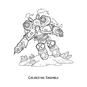 Image à colorier d'un robot de guerre en train de voler