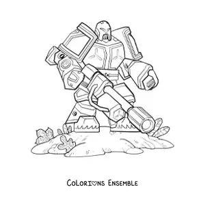 Image à colorier d'un robot de combat dans la bataille