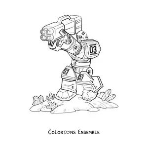 Image à colorier d'un robot avec une arme géante