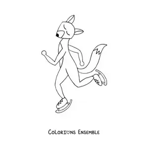 Coloriage d'un renard de dessin animé qui patine, les yeux fermés