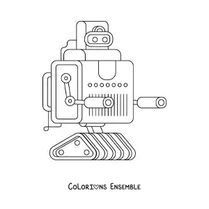Image à colorier d'un robot avec des armes