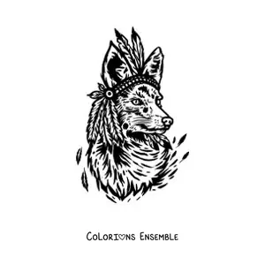 Coloriage d'un renard sauvage portant une coiffe de plumes