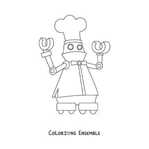 Image à colorier d'un robot chef cuisinier