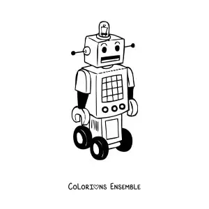 Image à colorier d'un robot rétro à roues