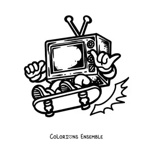Image à colorier d'un téléviseur tout animé