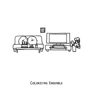 Image à colorier d'un téléviseur moderne dans le salon