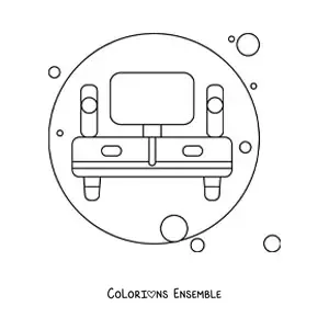 Image à colorier d'un meuble avec téléviseur