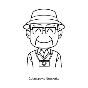 Image à colorier d'un touriste avec un appareil photo