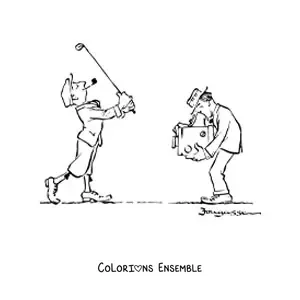 Image à colorier d'un golfeur et d'un vieil appareil photo