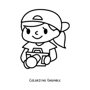 Image à colorier d'une fille kawaii avec un appareil photo