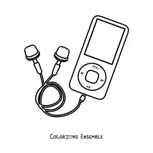 Image à colorier d'un lecteur de musique avec un casque branché
