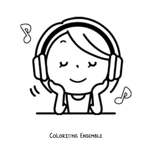 Image à colorier d'une fille qui écoute de la musique