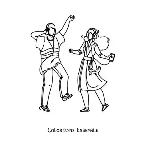 Image à colorier d'un couple qui danse avec un casque