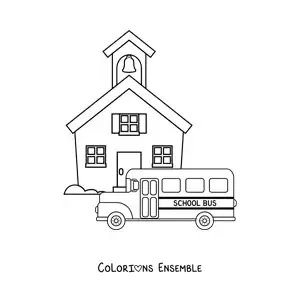 Image à colorier d'un bus scolaire à l'école