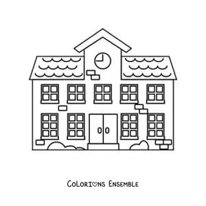 Image à colorier d'une jolie école primaire