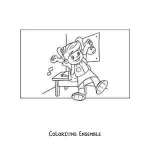 Image à colorier d'une fille dans la salle de classe