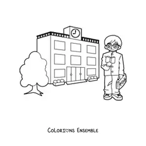 Image à colorier d'un enseignant à l'école