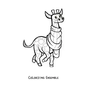 Coloriage d'une girafe de dessin animé portant une écharpe autour du cou