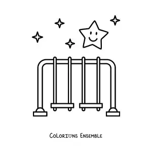 Image à colorier de deux balançoires avec une étoile kawaii