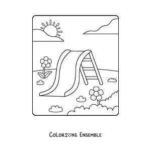 Image à colorier d'un toboggan dans une aire de jeux pour enfants