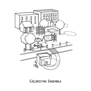 Image à colorier de la cour de récréation d'une école