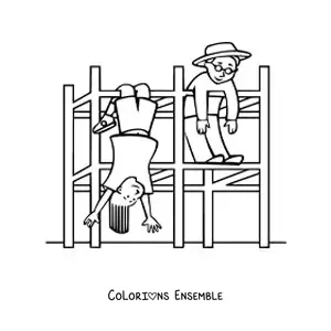 Image à colorier de deux enfants qui jouent dans l'aire de jeux