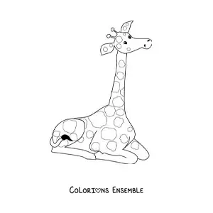 Coloriage d'une girafe de dessin animé assise