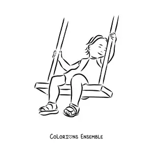 Image à colorier d'une fille sur une balançoire