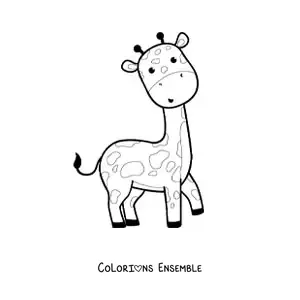 Coloriage d'une girafe kawaii de dessin animé toute souriante