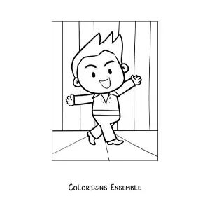 Image à colorier d'une chanteuse kawaii sur la scène