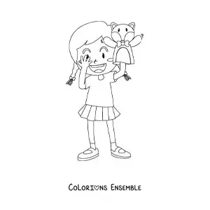 Image à colorier d'une fille avec une marionnette
