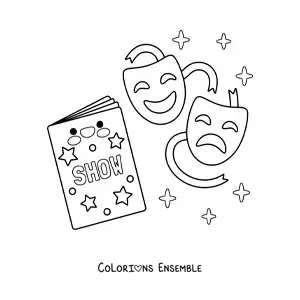 Image à colorier de deux masques de théâtre