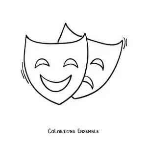 Image à colorier de masques de comédie et de tragédie