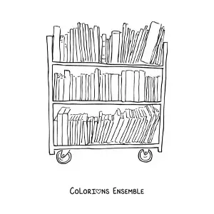Image à colorier d'une étagère de la bibliothèque