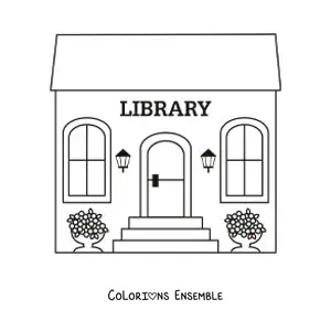 Image à colorier d'une bibliothèque