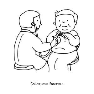 Image à colorier d'un médecin qui examine un patient