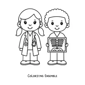 Image à colorier d'un médecin et d'un radiologue kawaii