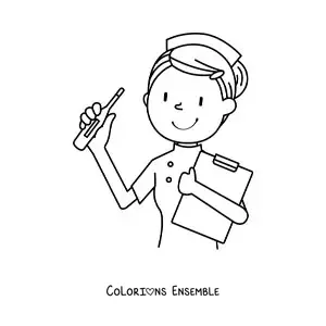 Image à colorier d'une infirmière kawaii