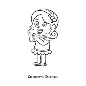 Image à colorier d’une fille mangeant une pomme
