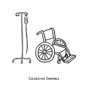 Image à colorier d'un fauteuil roulant de l'hôpital