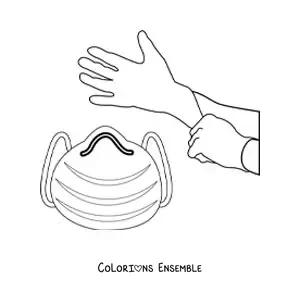 Image à colorier de mains propres et d'un masque