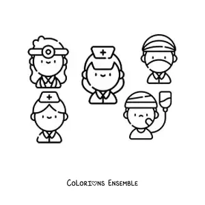 Image à colorier d'un patient et du personnel médical