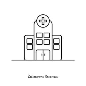 Image à colorier d'un petit hôpital