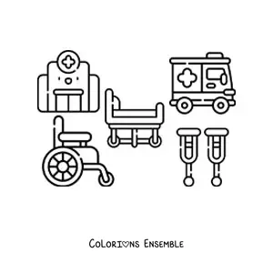 Image à colorier des éléments de l'hôpital
