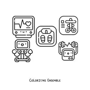Image à colorier de plusieurs éléments de l'hôpital