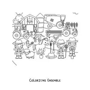 Image à colorier d'une ferme kawaii