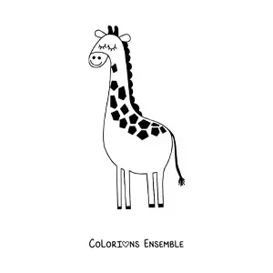 Coloriage d'une girafe de dessin animé souriante, les yeux fermés